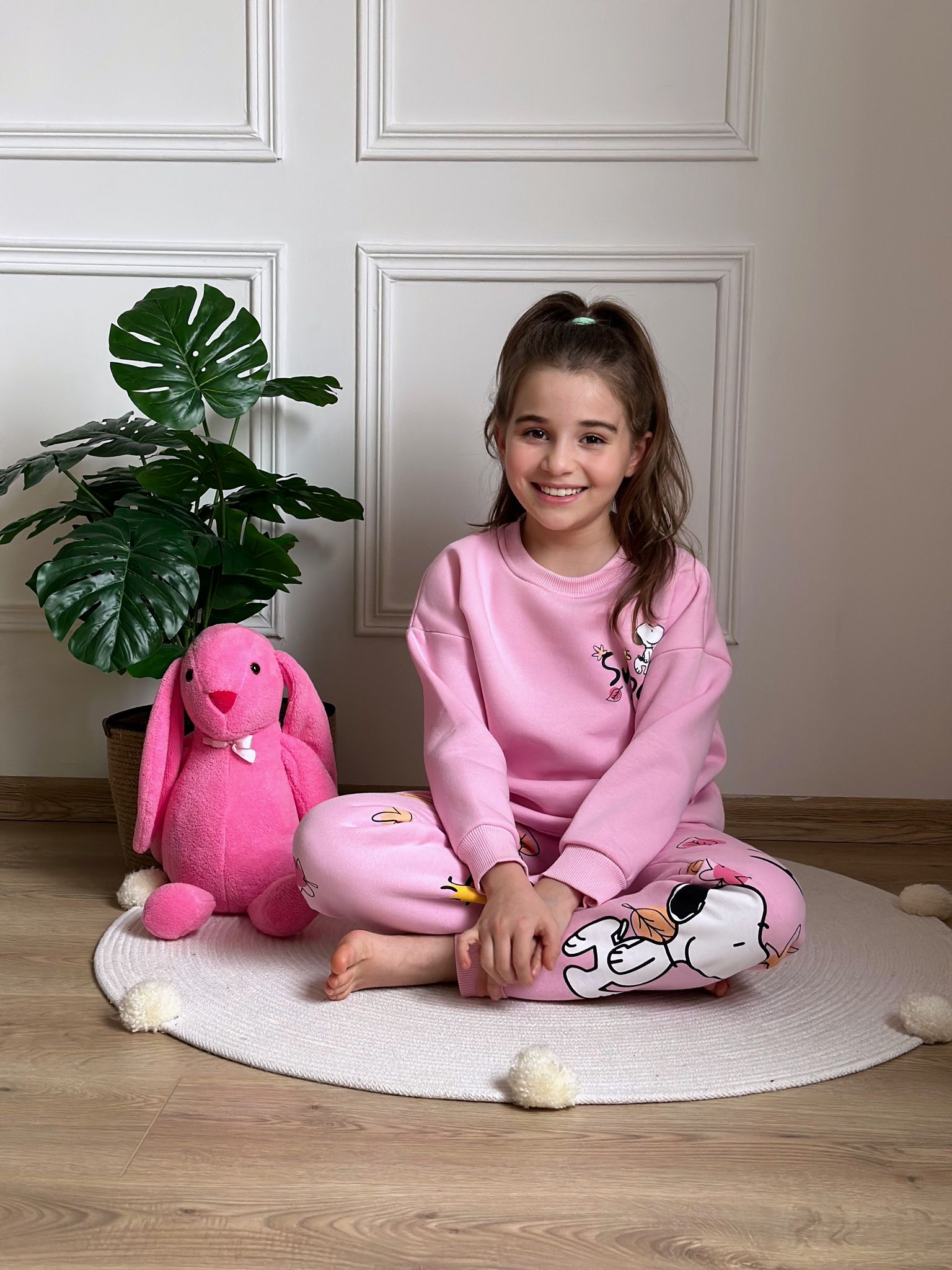 Pembe Snoopy Sonbahar Sırt Baskılı Eşofman Takımı