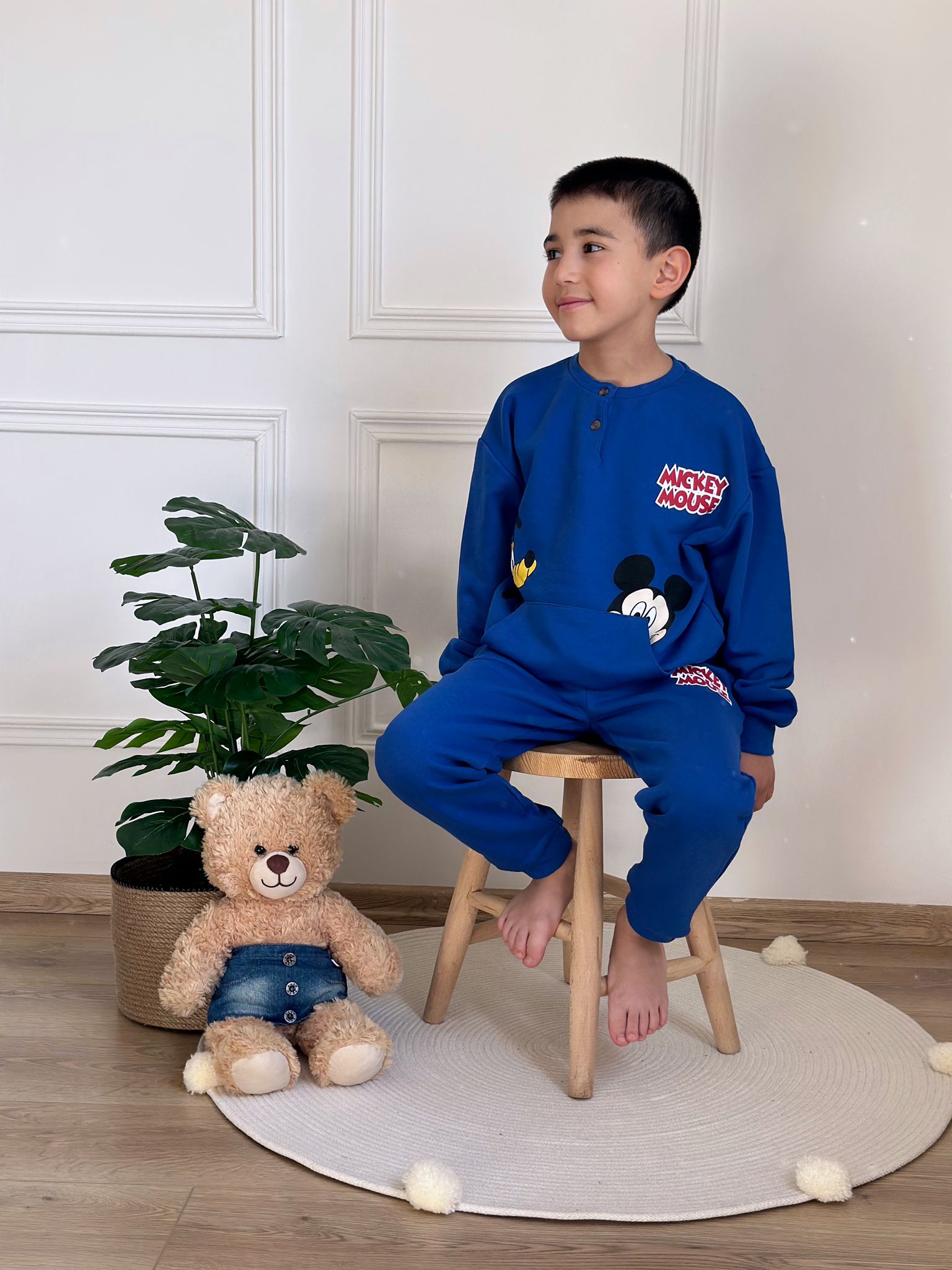 Mavi Düğme ve Cep Detaylı Mickey Mouse Eşofman Takımı