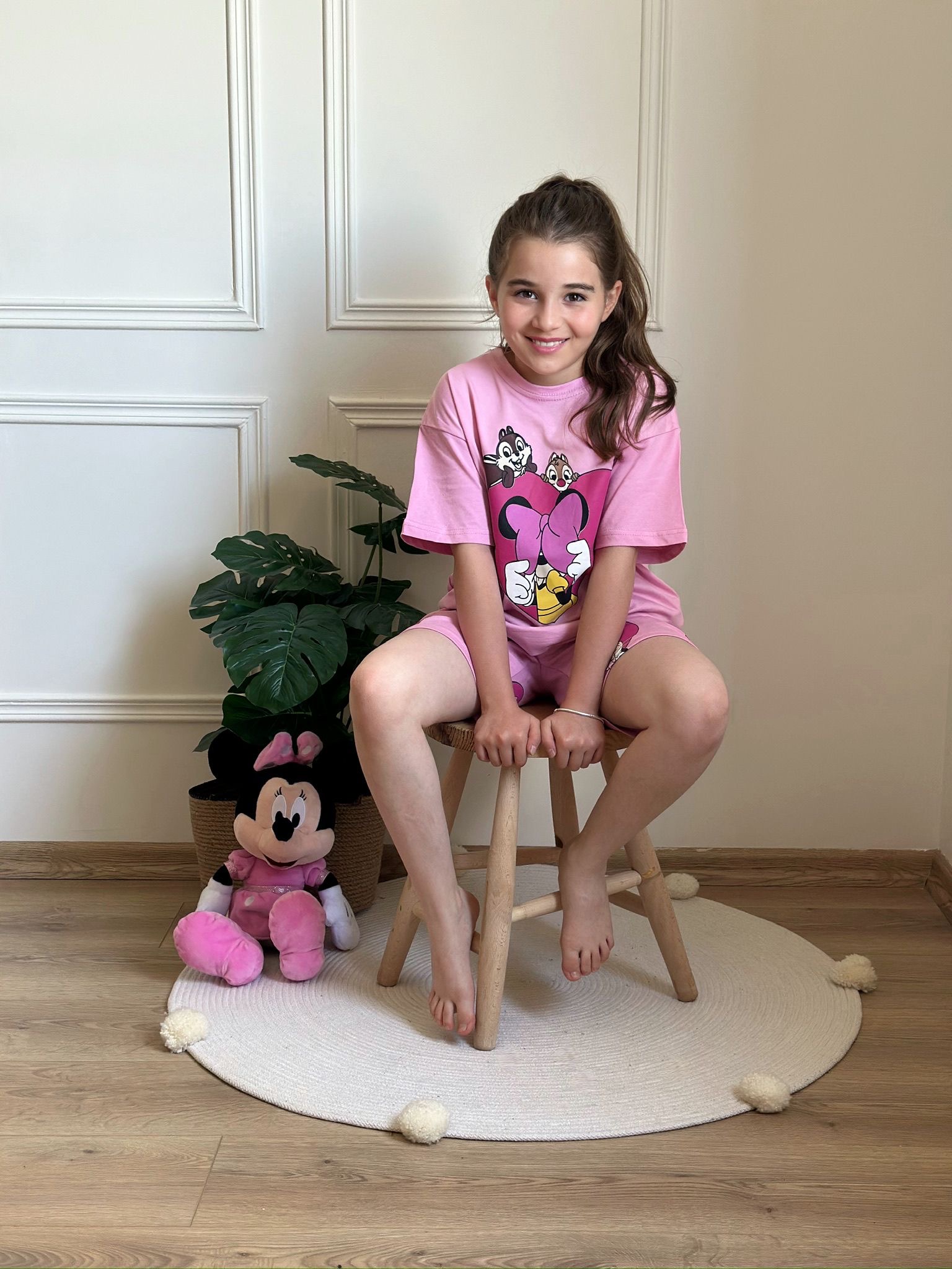 Pembe Minnie Kalpli Şortlu Takım