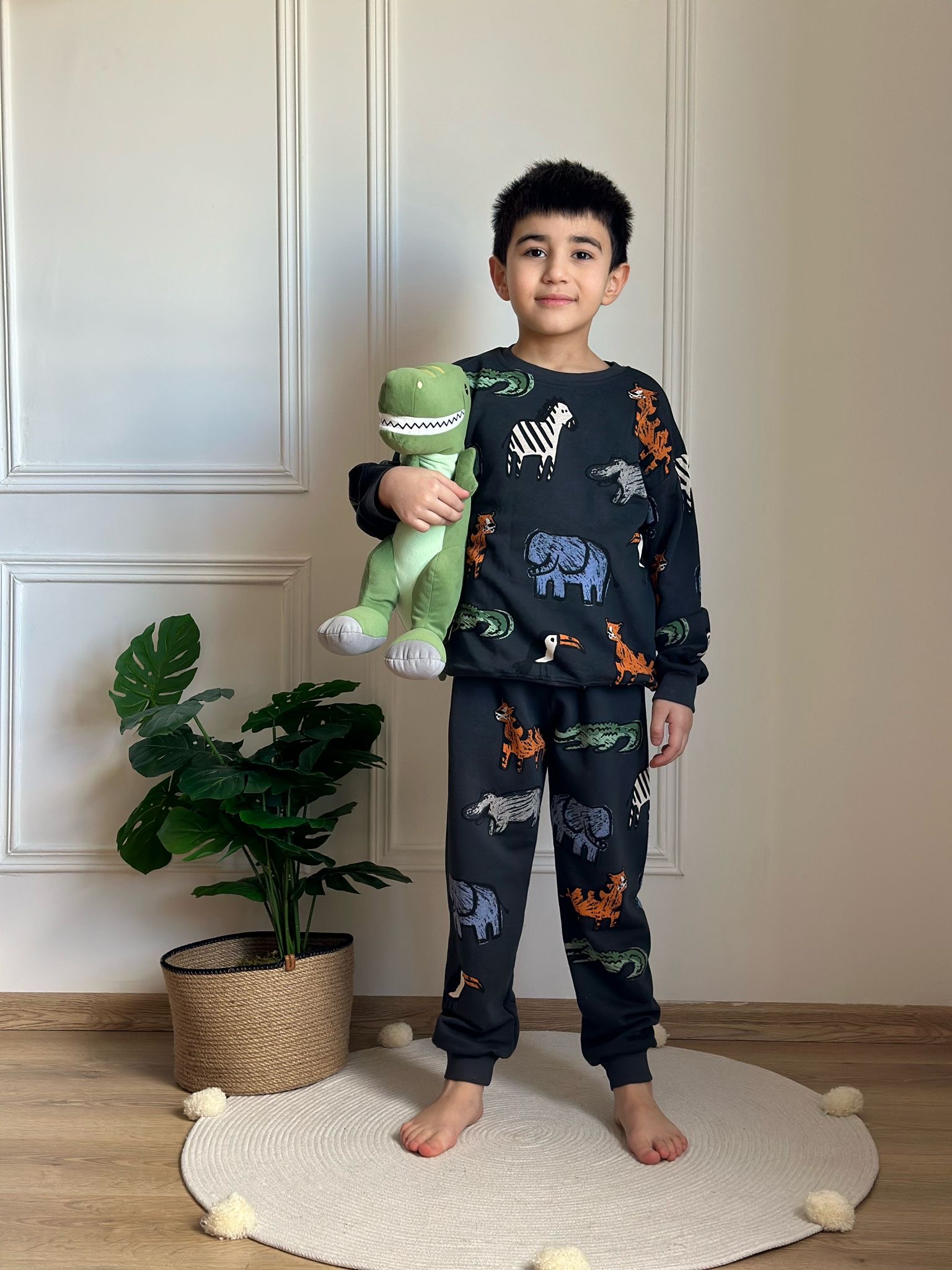 Animal Print Antrasit Eşofman Takımı