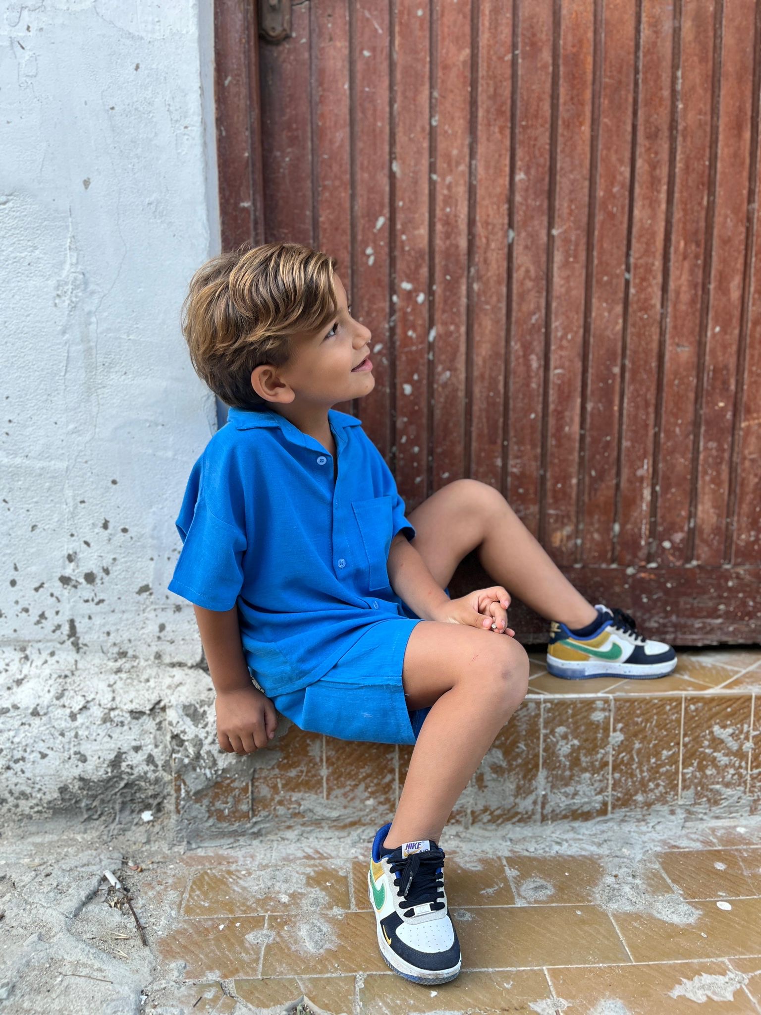 Mavi Keten Şortlu Takim