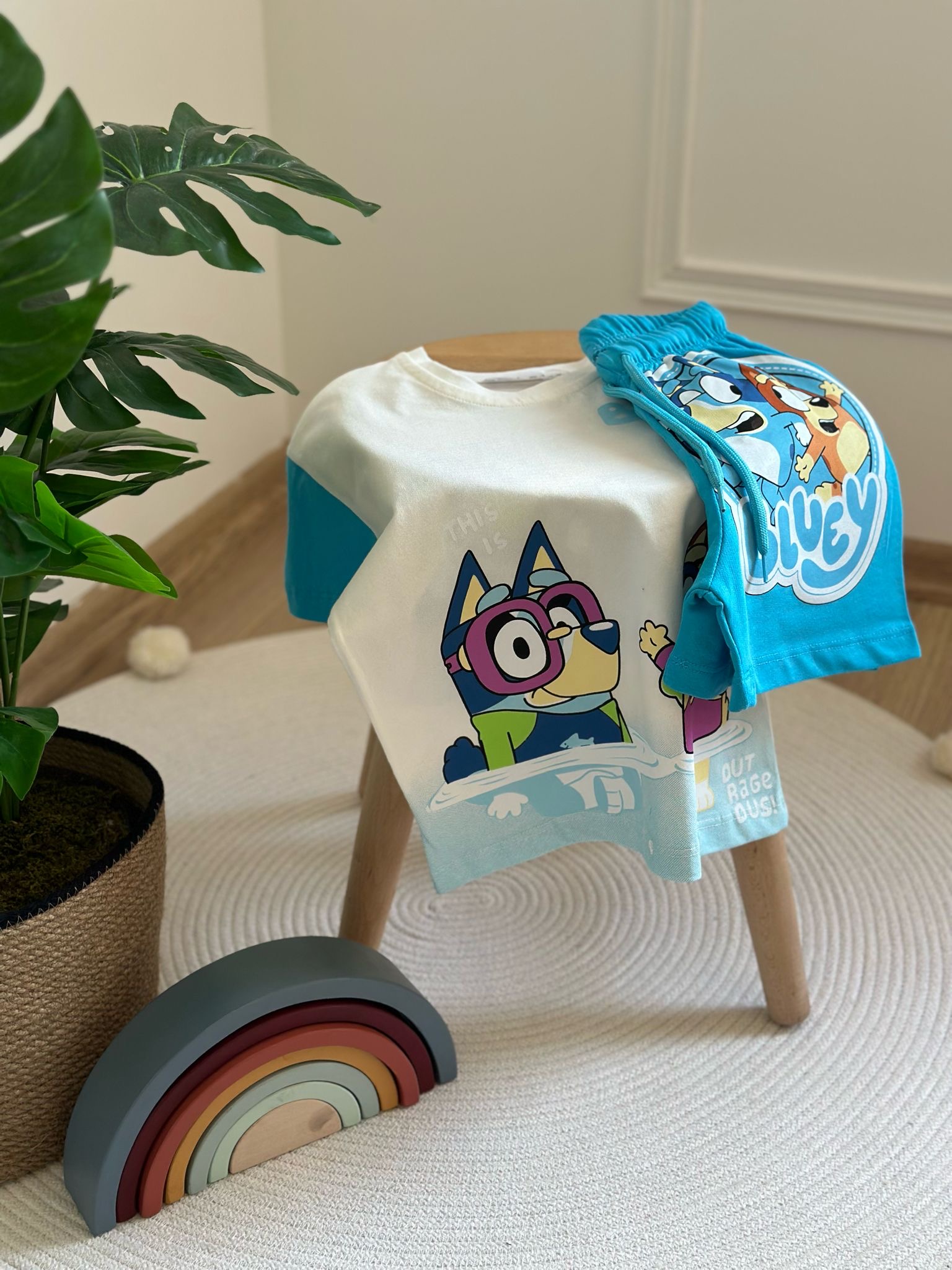 Mavi Bluey Şortlu Takım
