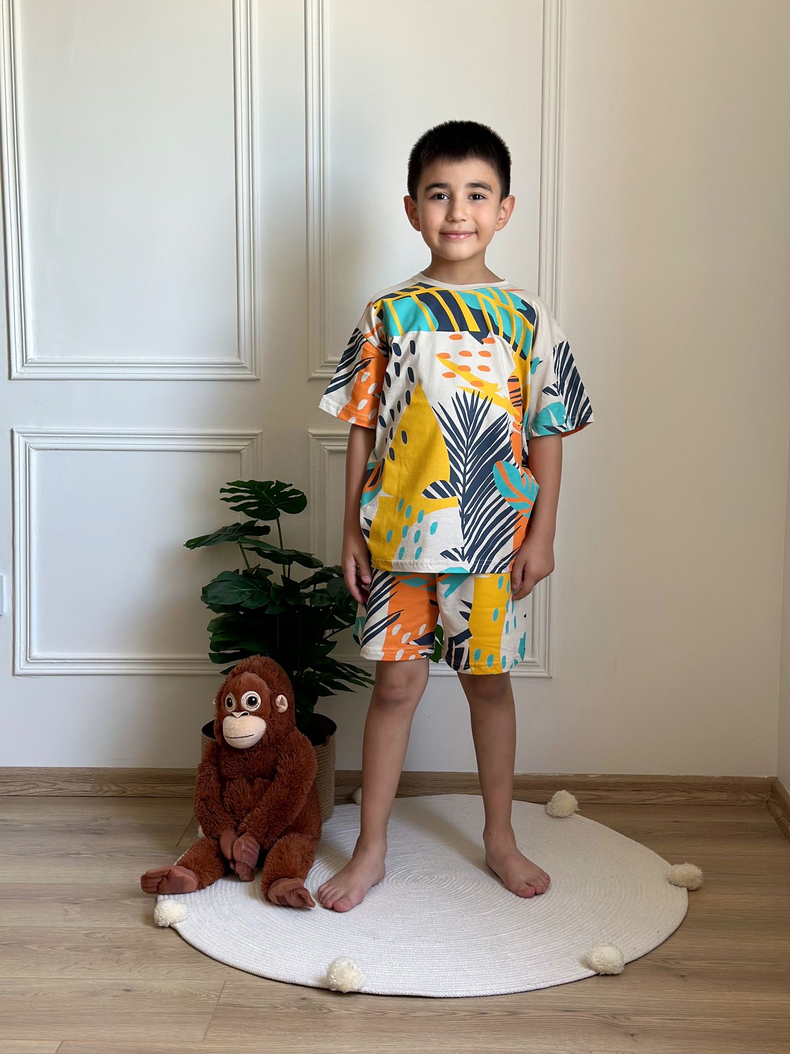 Renkli Animal Print Şortlu Takım