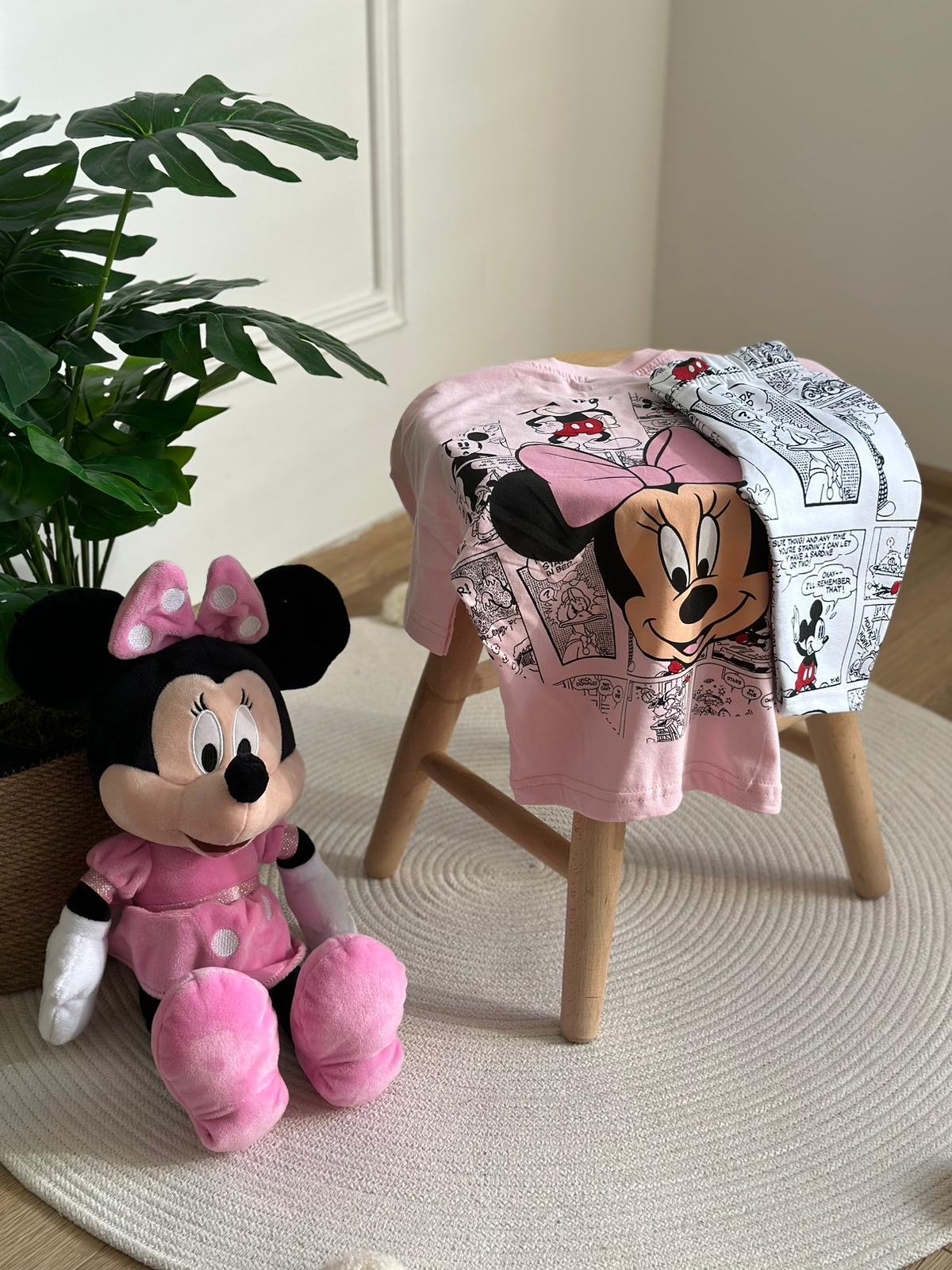 Pembe Minnie Mouse Sırt Baskılı Taytlı Takım