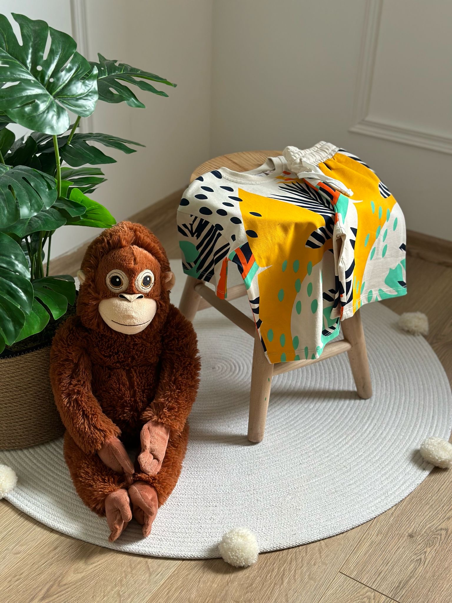 Renkli Animal Print Şortlu Takım