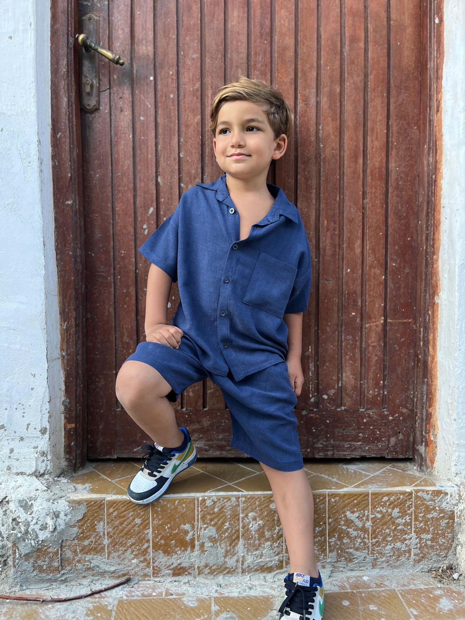 Lacivert Keten Şortlu Takim