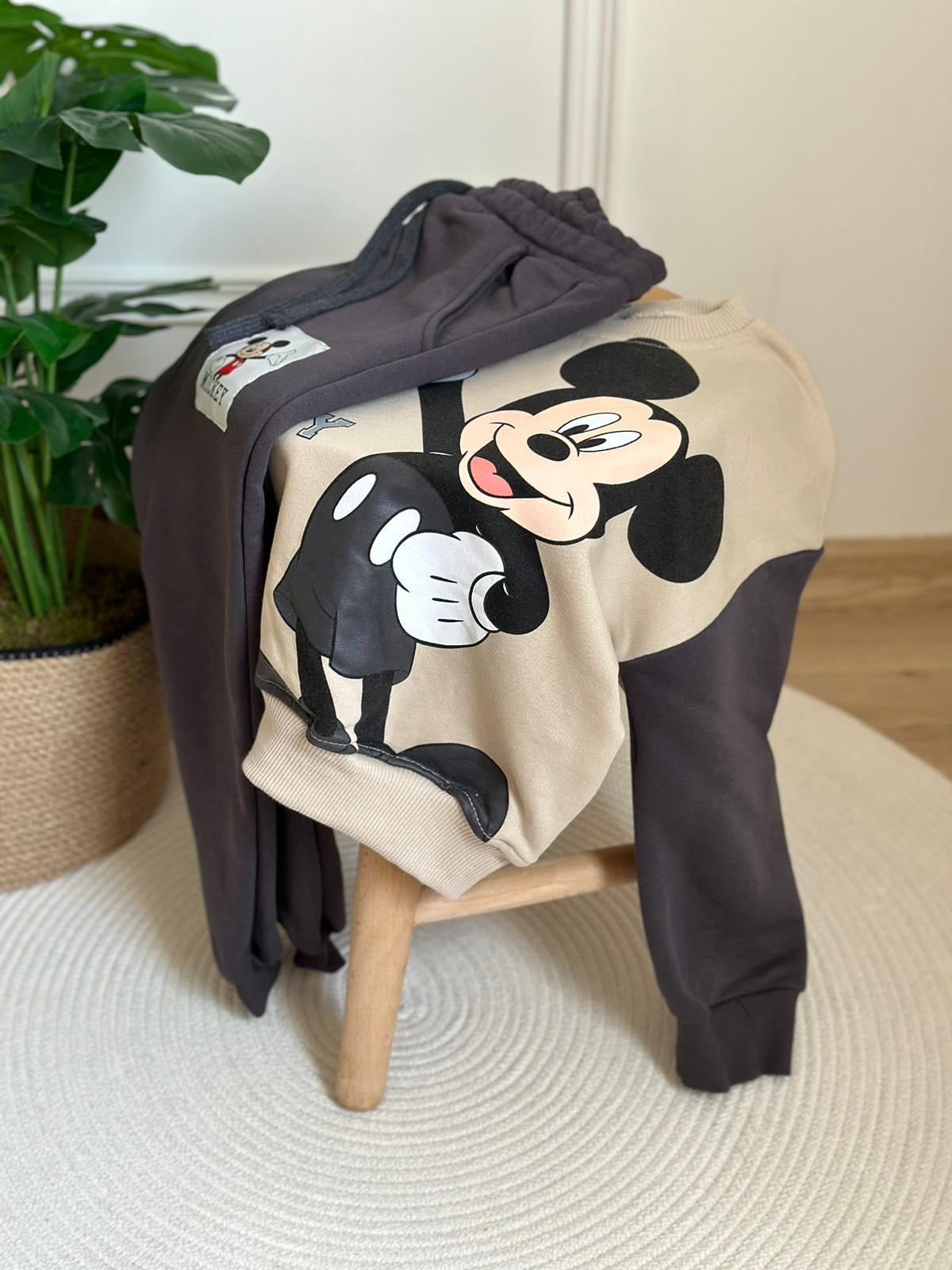 Krem Rengi Lacivert Detaylı Mickey Eşofman Takımı