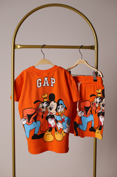 Turuncu Mickey Ve Arkadaşları Sırt Baskılı Gap Şortlu Takım