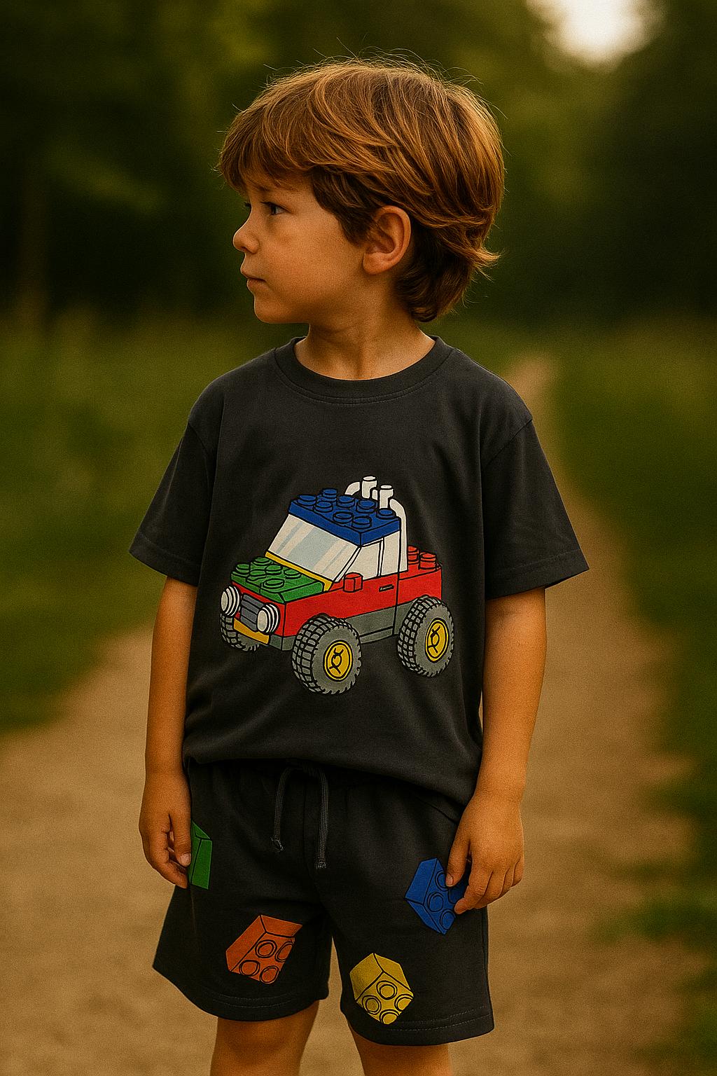 Füme Lego Sırt Baskılı Şortlu Takım