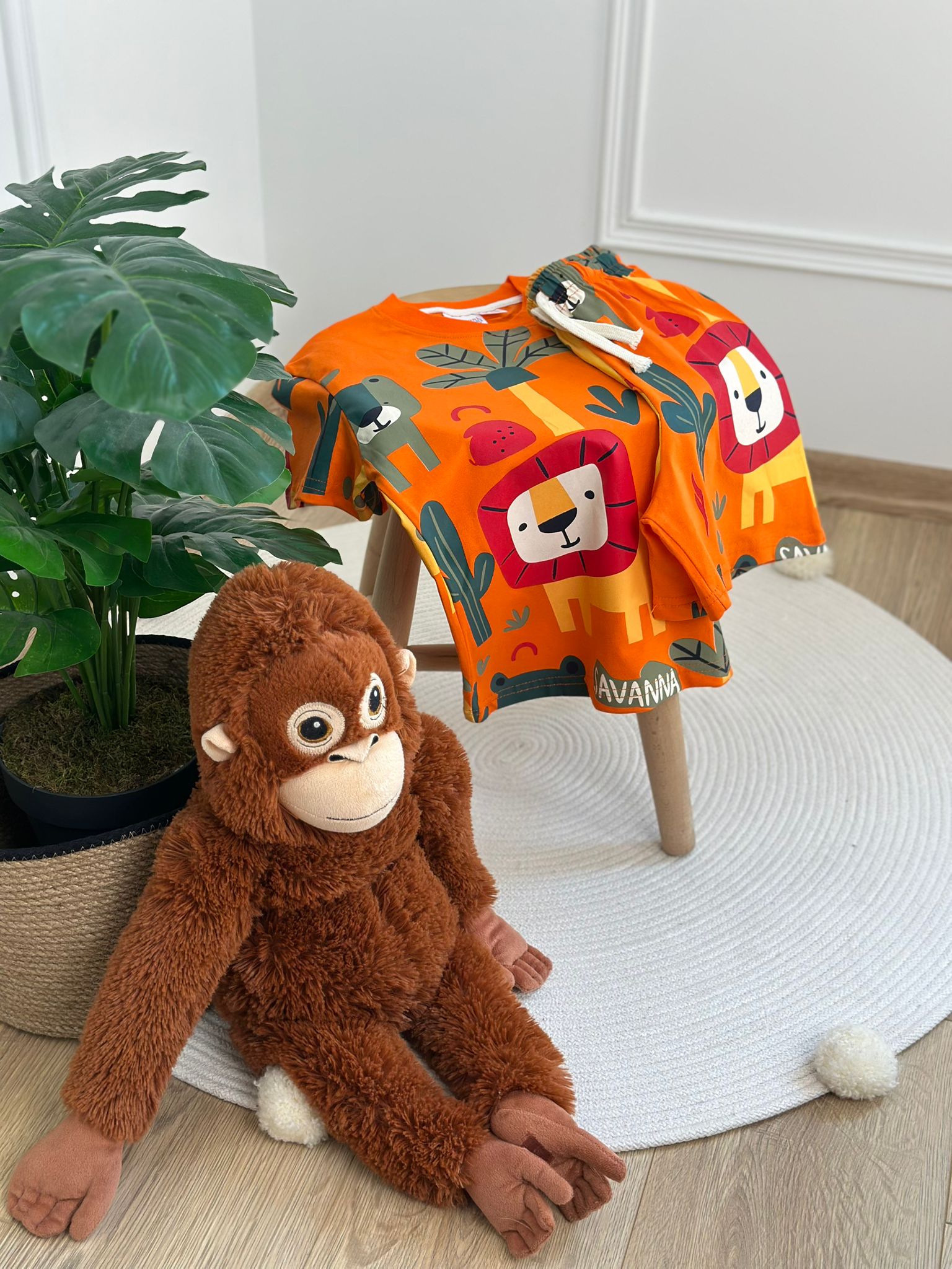Turuncu Animals Şortlu Takım