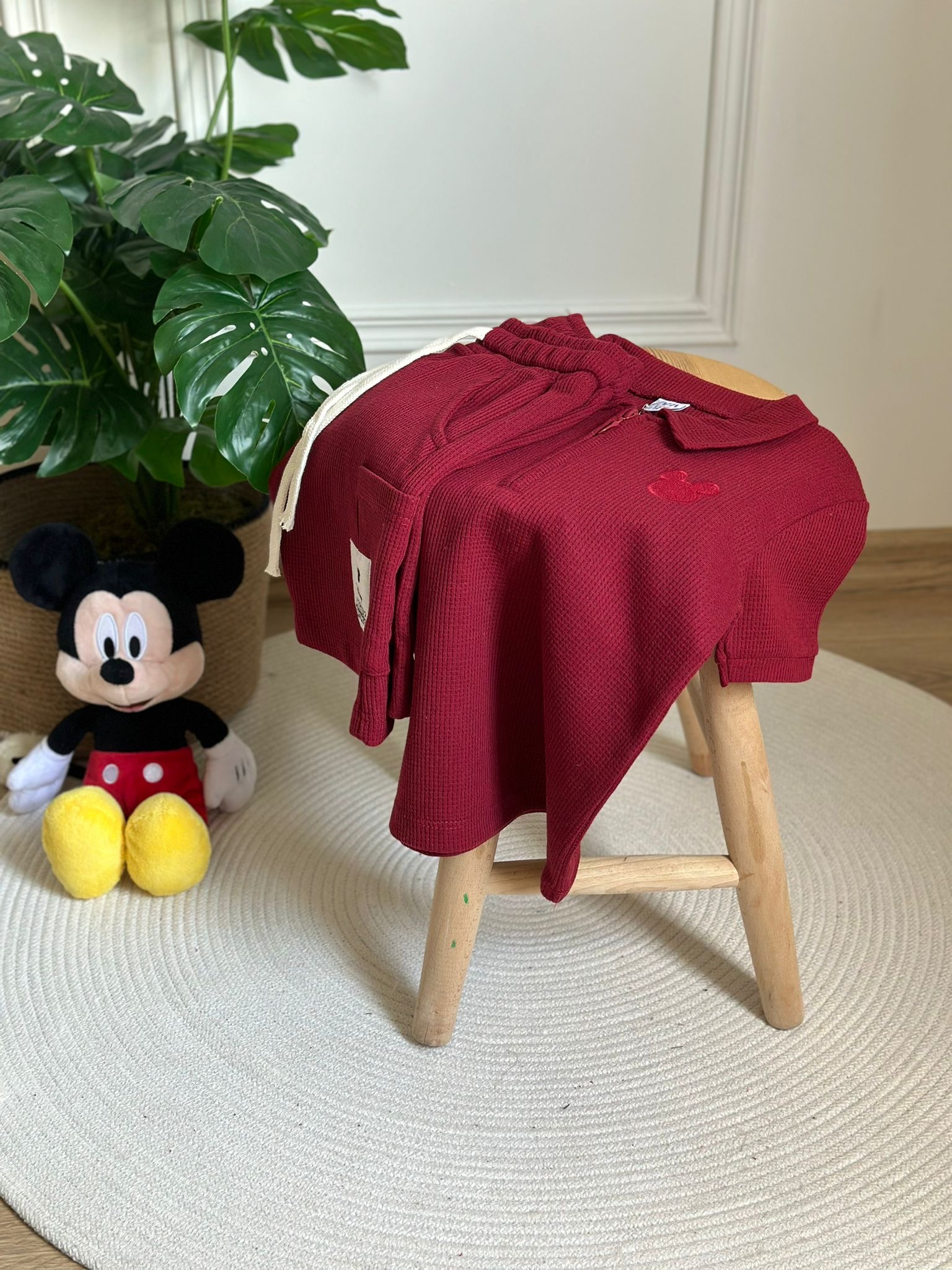 Bordo Polo Yaka Mickey Şortlu Takım