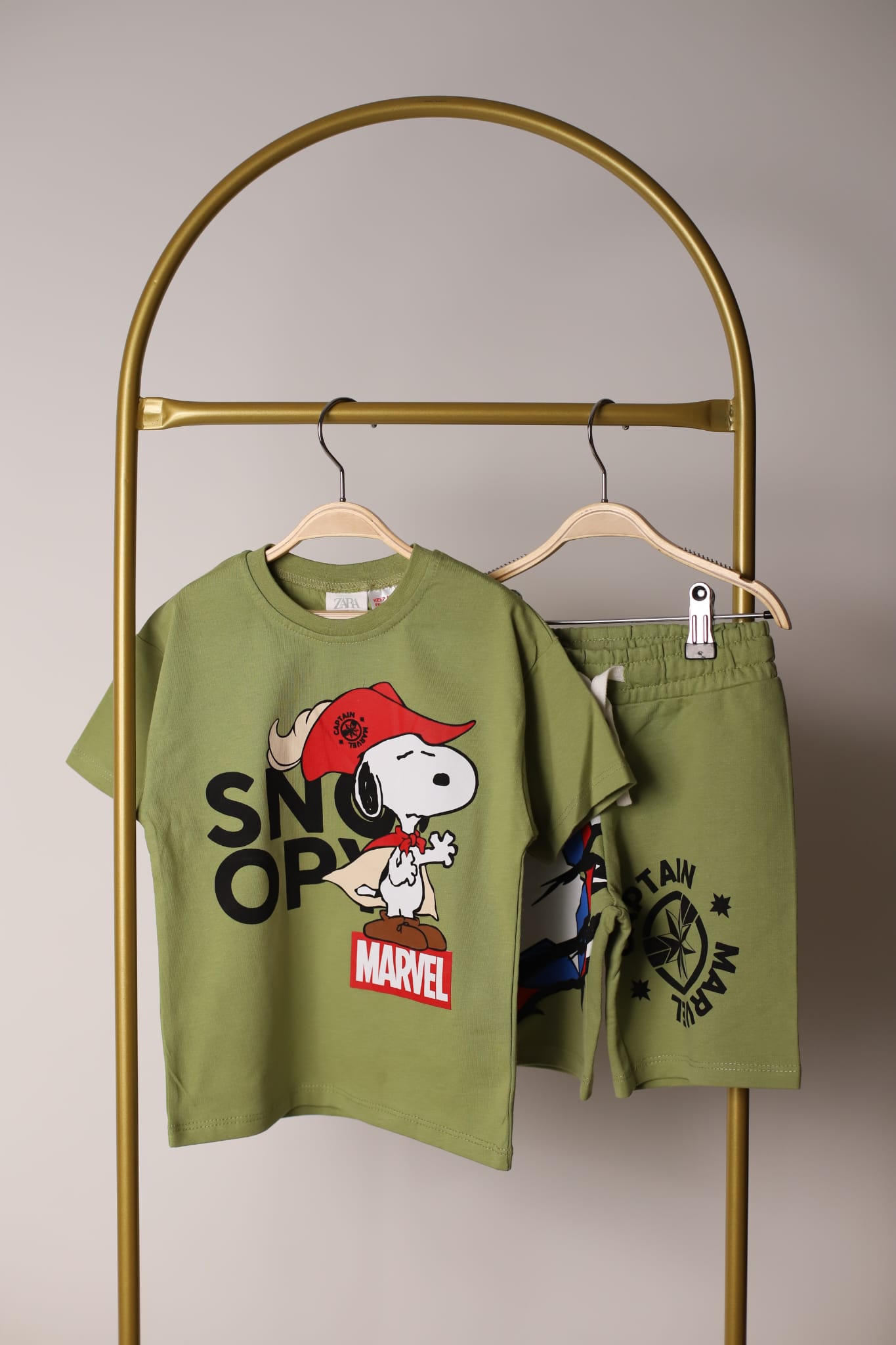 Haki Captain Snoopy Şortlu Takım