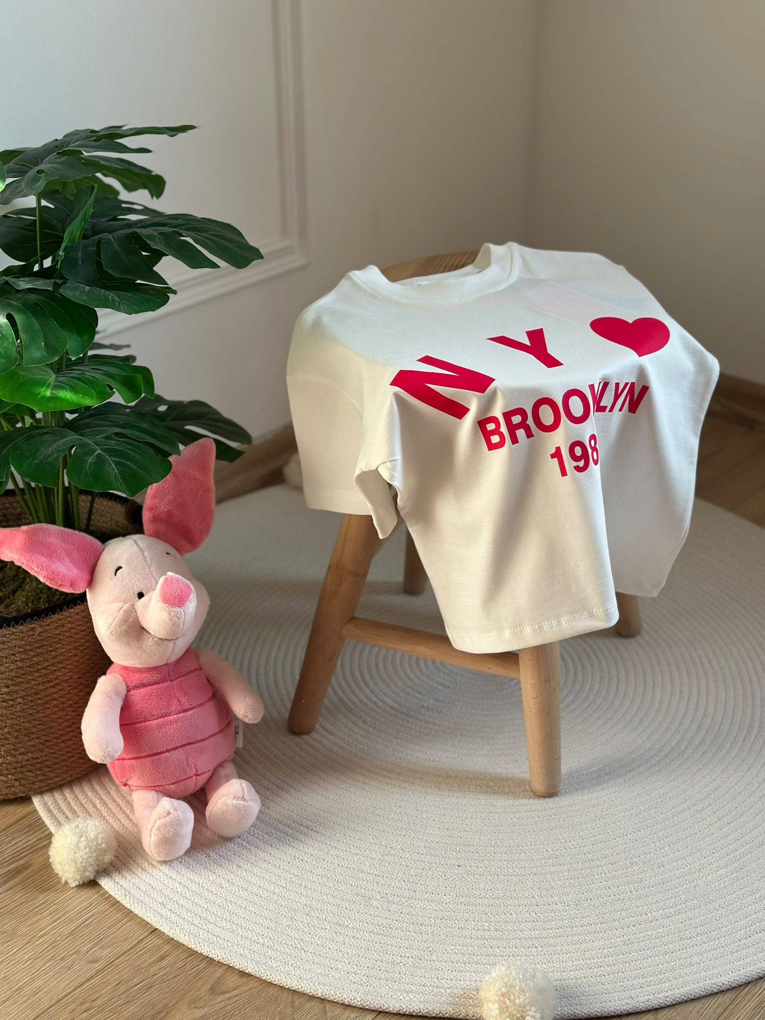 Pembe Brooklyn Kalp Detaylı T-Shirt