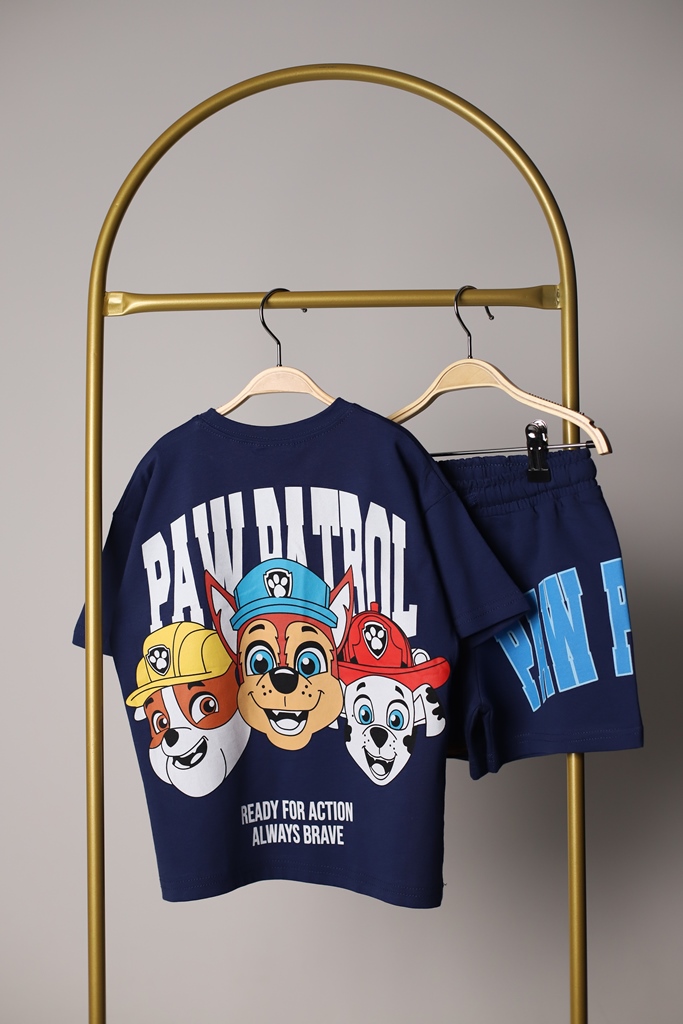 Lacivert Paw Patrol Figür Sırt Baskılı Şortlu Takım
