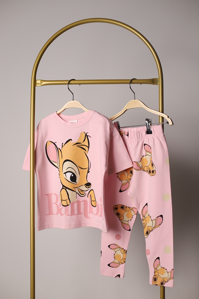 Açık Pembe Bambi Baskılı Taytlı Takım