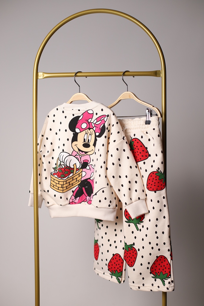 Minnie Çilek Desenli Sırt Detaylı Eşofman Takımı