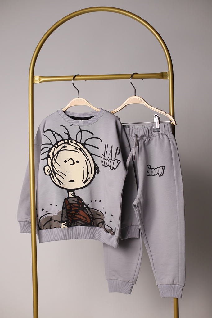 Sırt Baskılı Gri Snoopy Karakter Baskılı Gap Eşofman Takımı