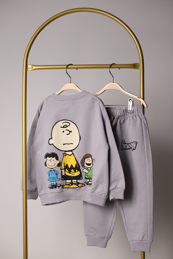 Sırt Baskılı Gri Snoopy Karakter Baskılı Gap Eşofman Takımı