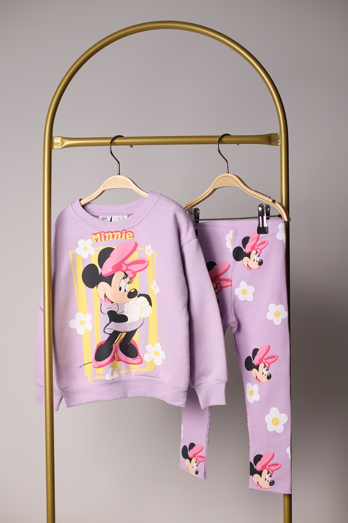 Lila Minnie Baskılı Fitilli Taytlı Takım