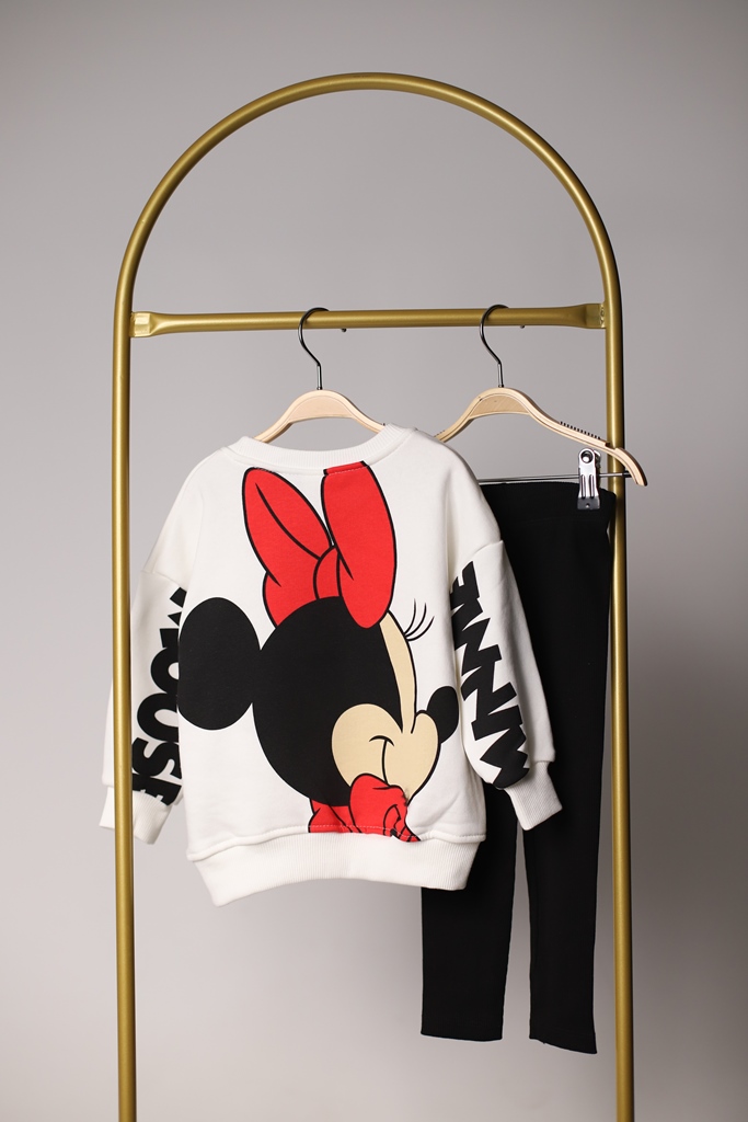 Minnie Mouse Siyah Sırt Baskılı Taytlı Takım