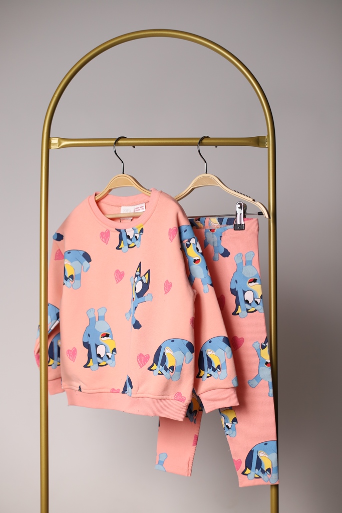 Pembe Bluey Figürlü Taytlı Takım
