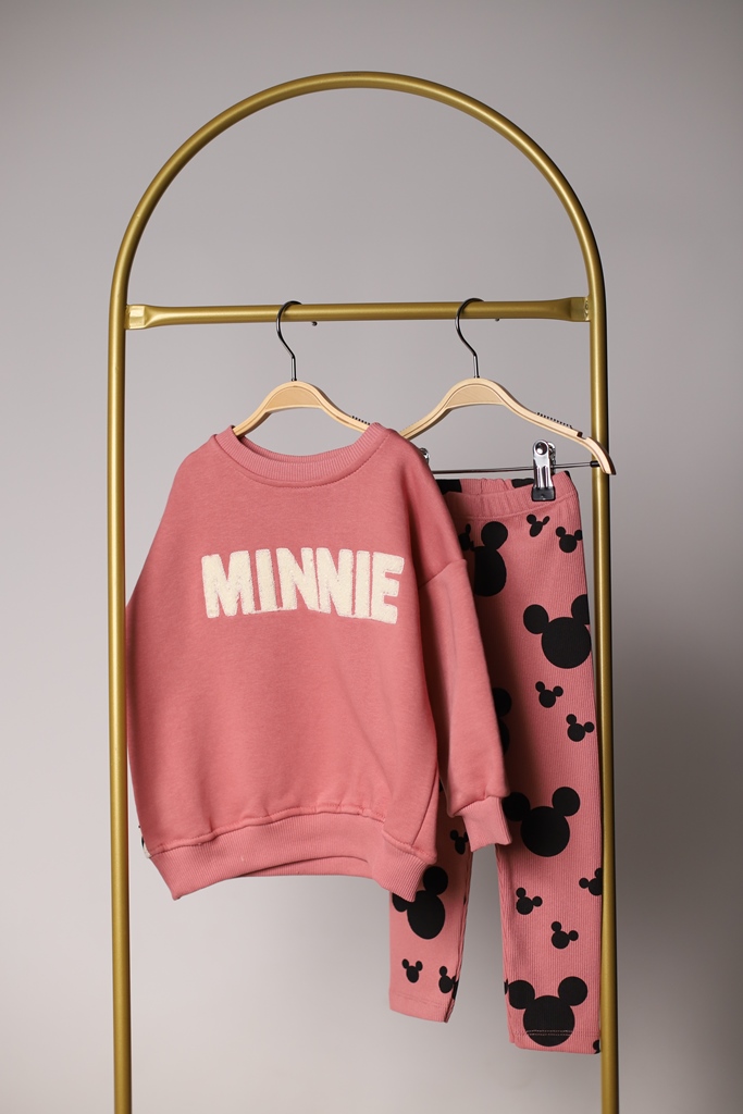Pembe Minnie Kalın Yazı Baskılı Takım