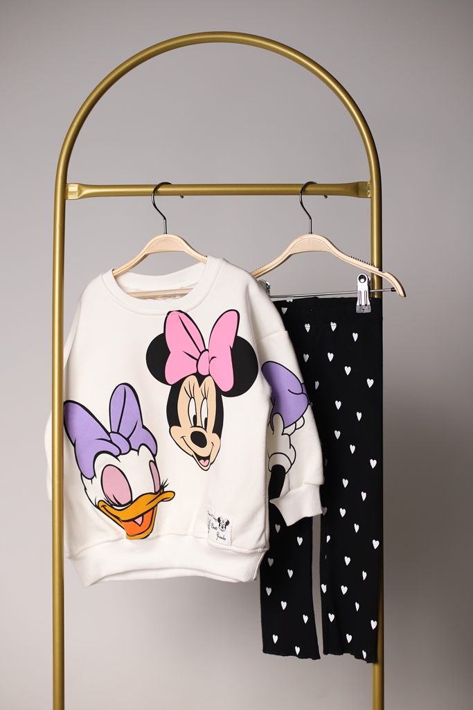Beyaz Minnie ve Daisy Baskılı Takım