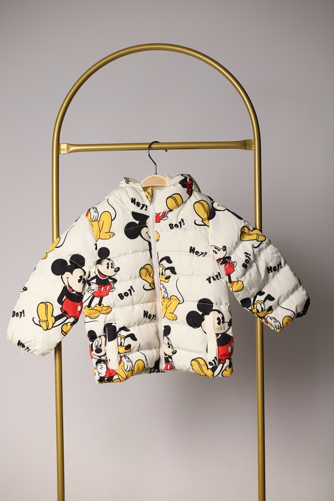 Mickey Baskılı Beyaz Mont