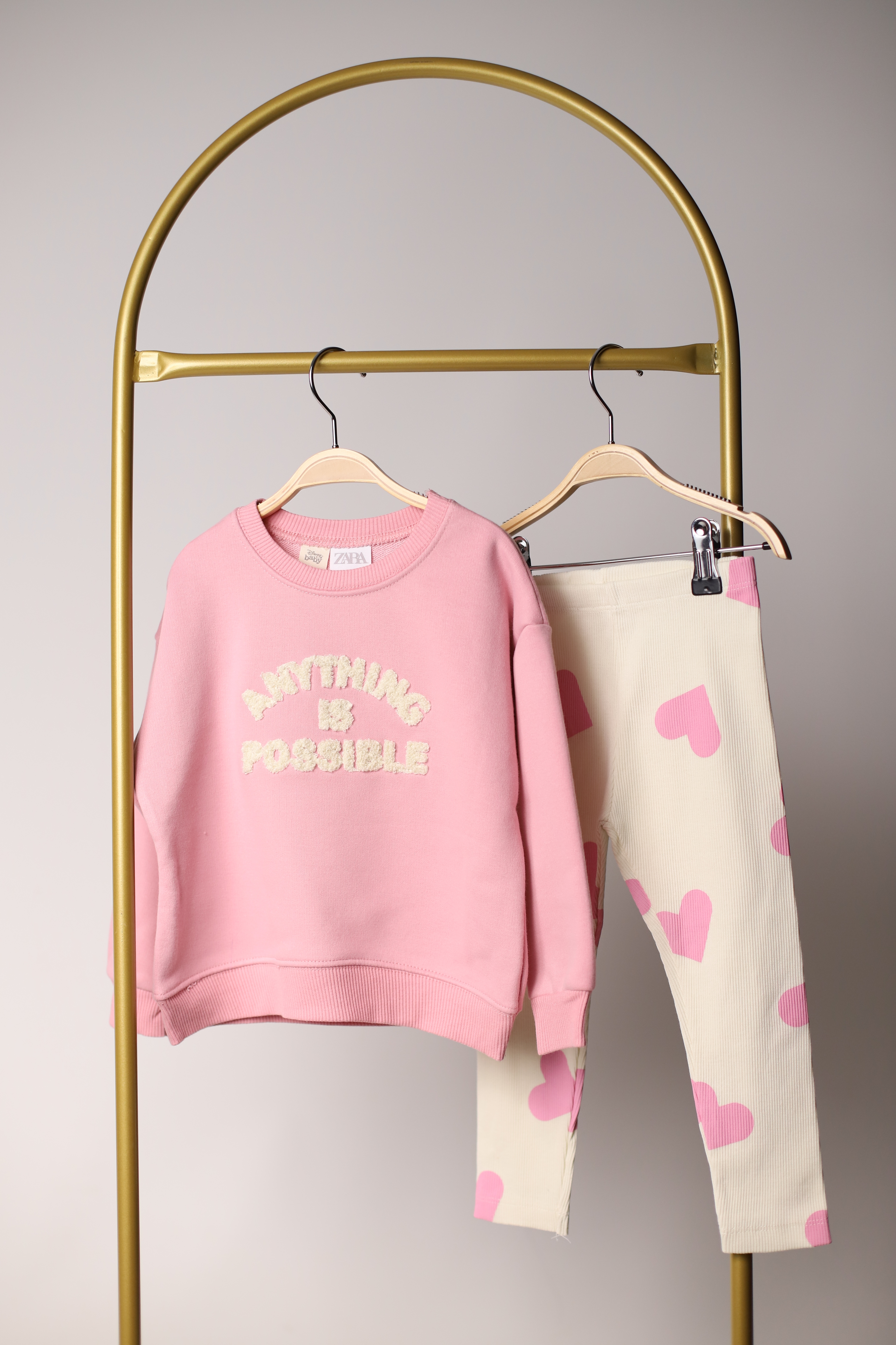 Anything İs Possible Baskılı Pembe Taytlı Takım