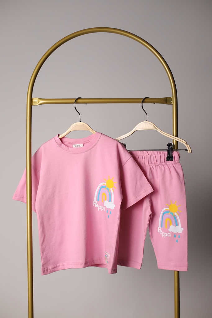 Pembe Peppa Baskılı Taytlı Takım