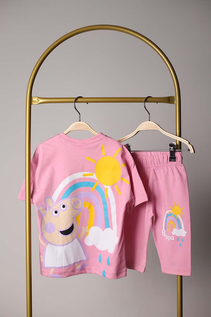 Pembe Peppa Baskılı Taytlı Takım