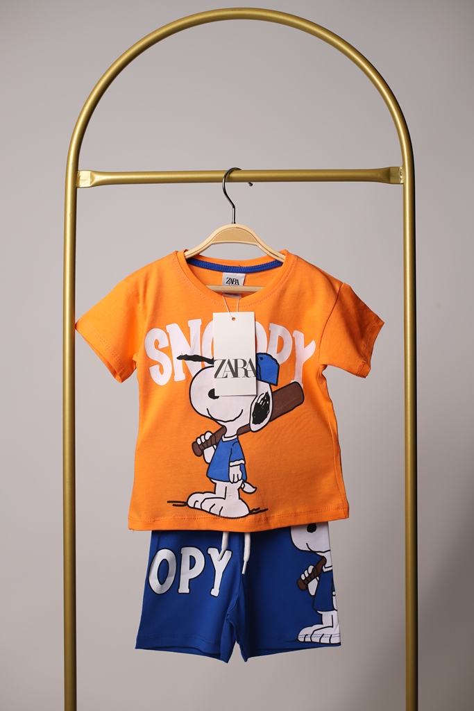 Turuncu Snoopy Şortlu takım