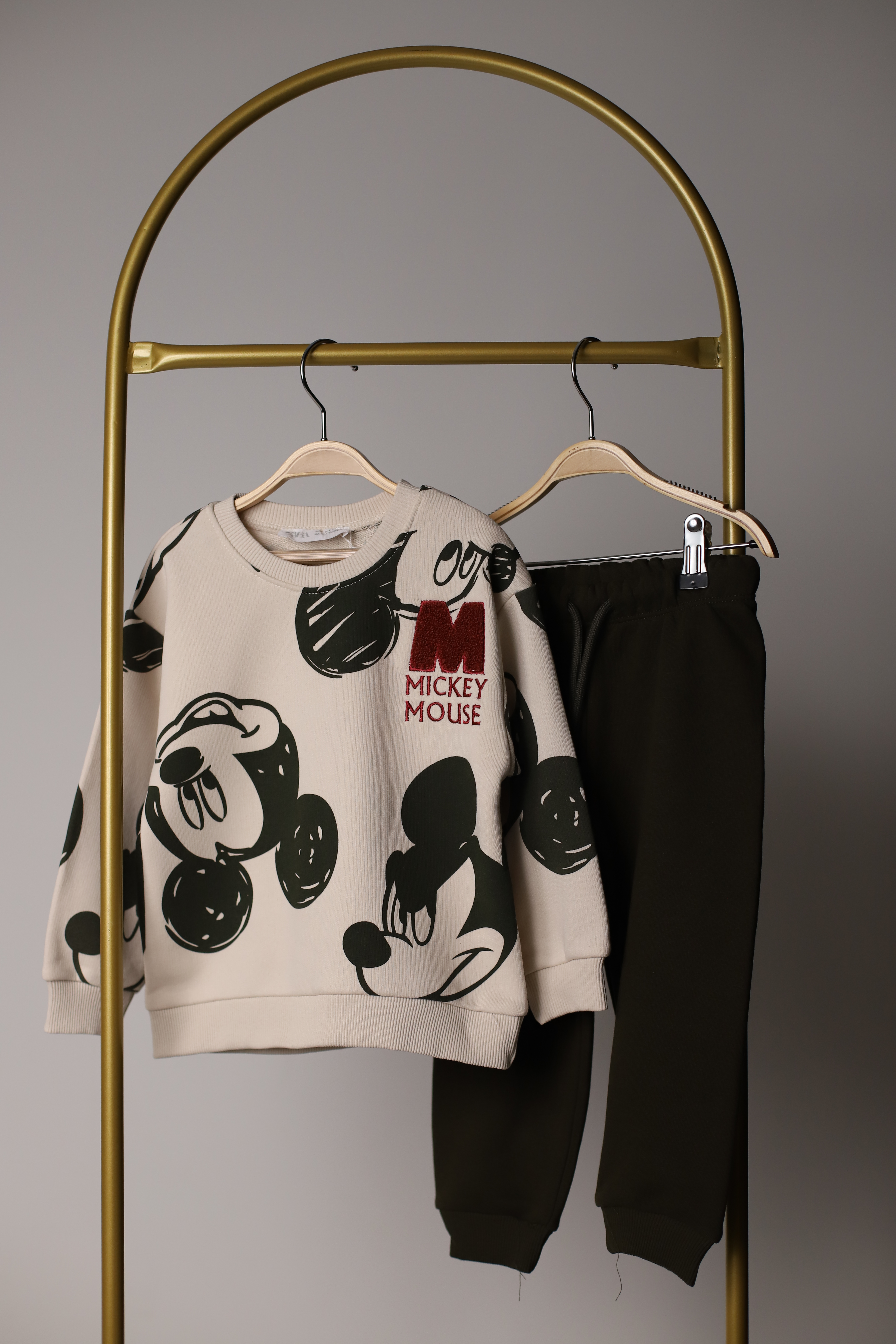 Bordo Punch İşlemeli Mickey Figür Baskılı Eşofman Takımı