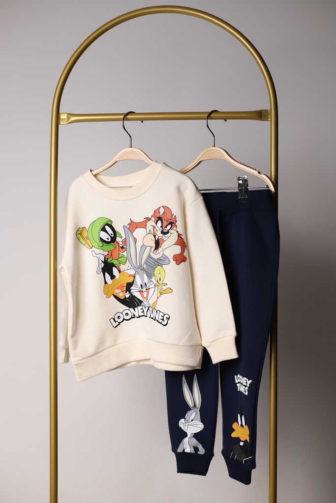 Krem Rengi Looney Tunes Baskılı Eşofman Takımı