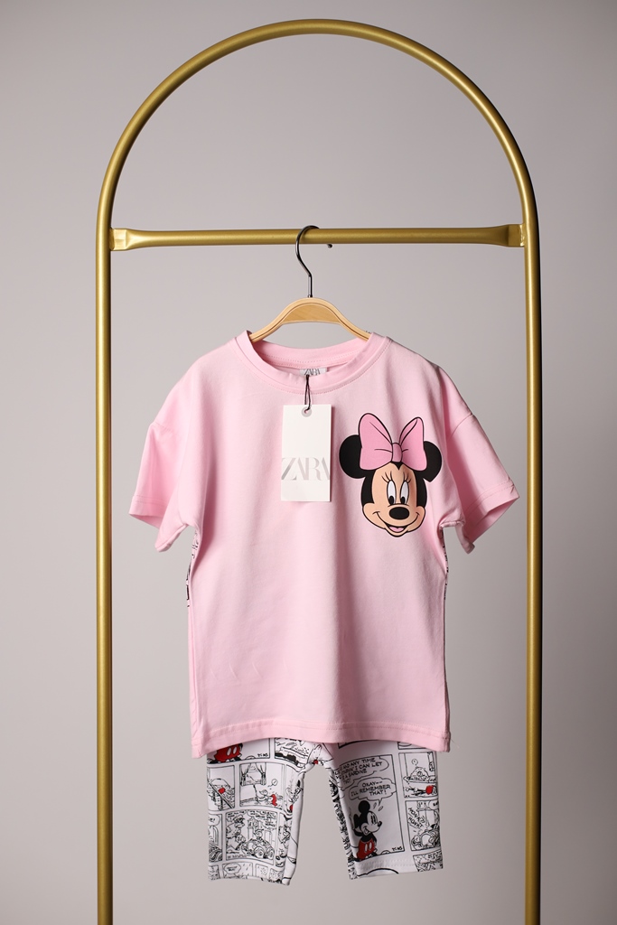 Pembe Minnie Mouse Sırt Baskılı Taytlı Takım