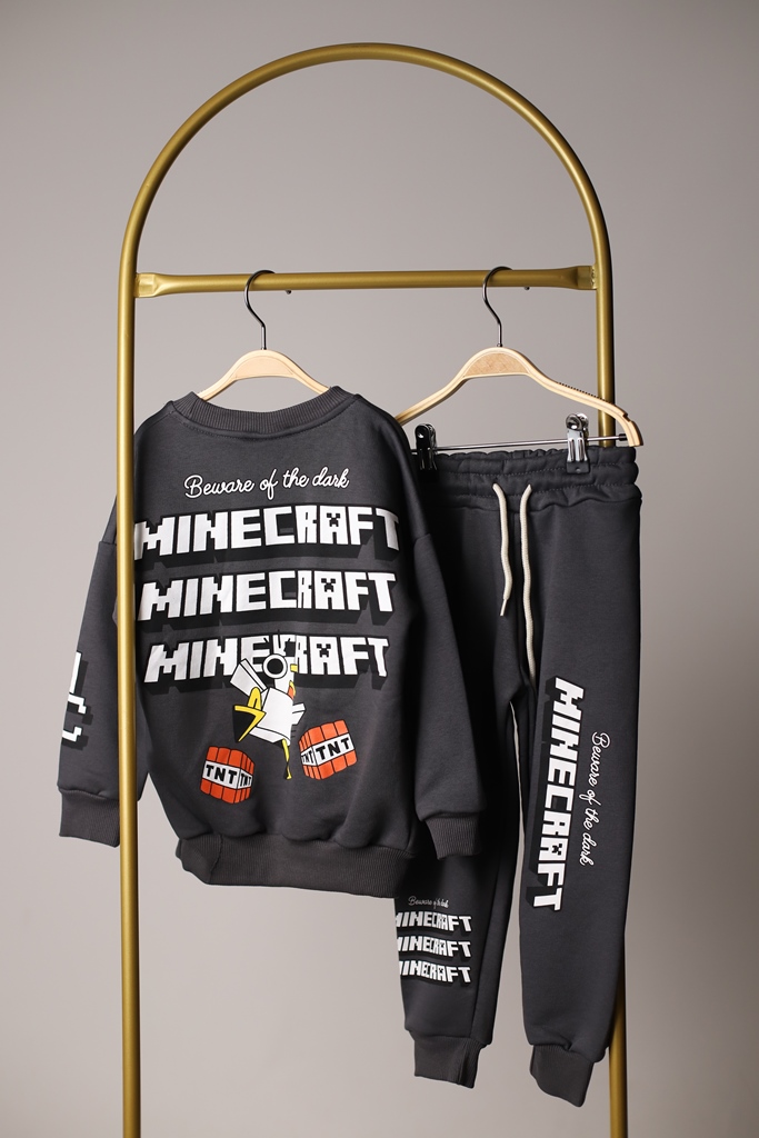 Minecraft Sırt Baskılı Antrasit Eşofman Takımı