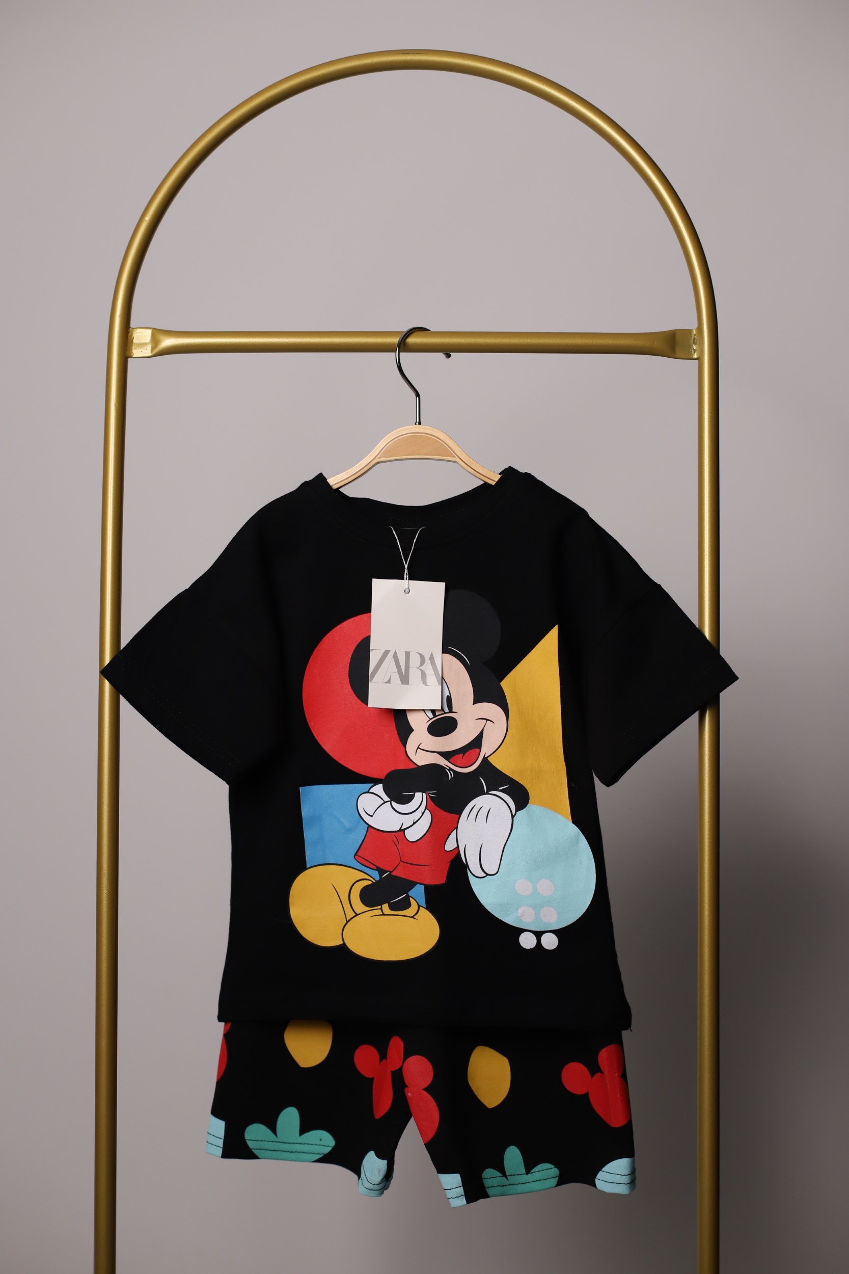 Siyah Mickey Mouse Renkli Baskı Takım
