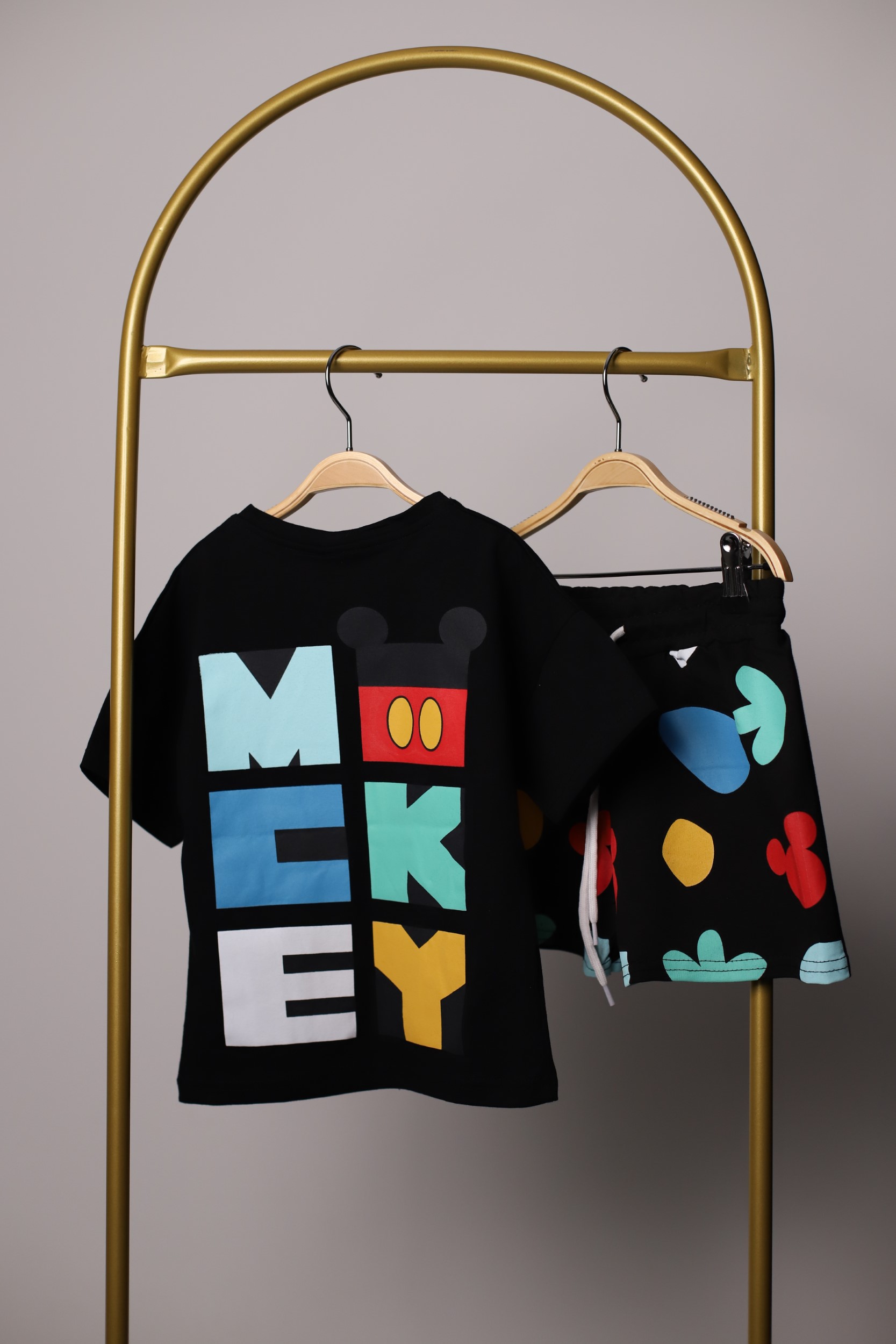 Siyah Mickey Mouse Renkli Baskı Takım