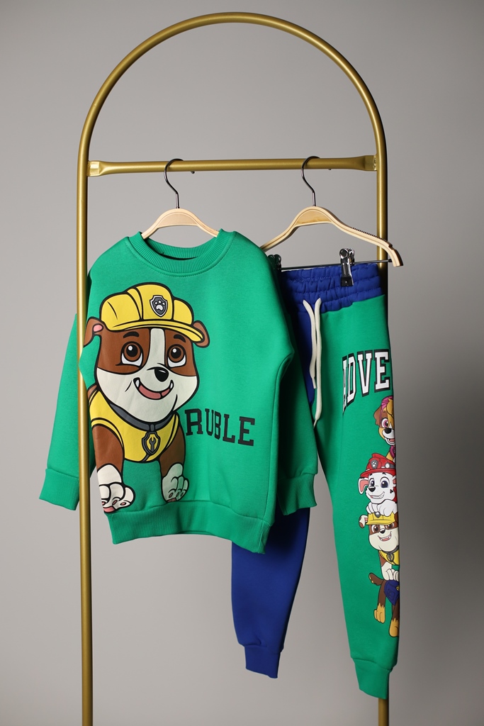 Yeşil Mavi Büyük Paw Patrol Baskılı Eşofman Takımı