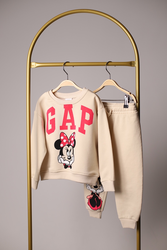Krem Rengi Sırt Baskılı Minnie Mouse Gap Eşofman Takımı