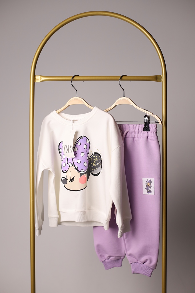 Sırt Baskılı Mor Minnie Mouse Eşofman Takımı