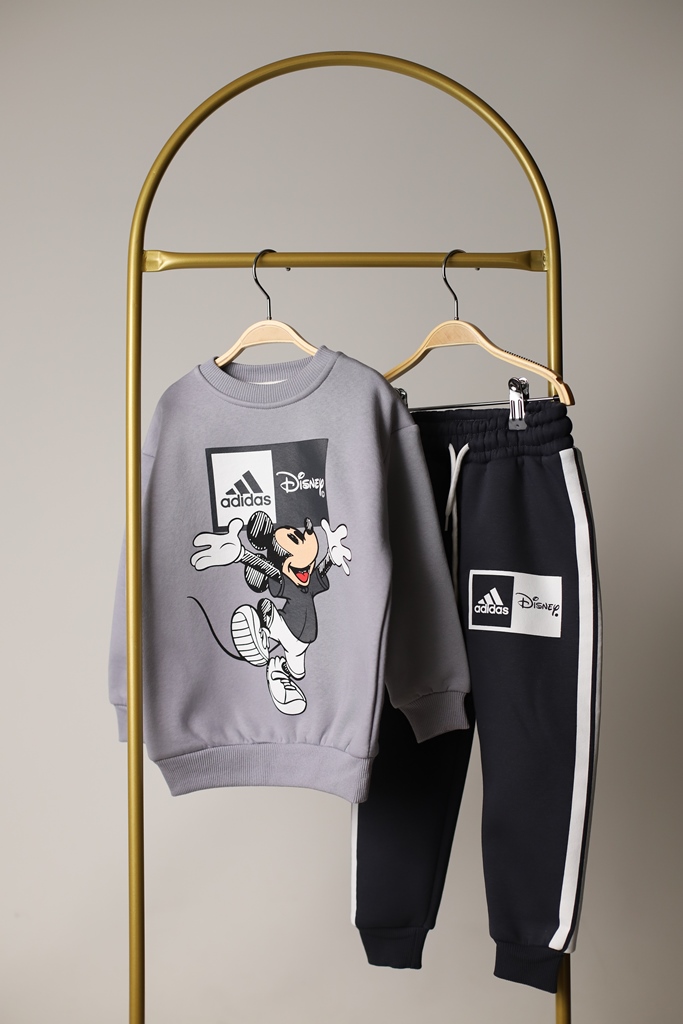 Gri Sporcu Mickey Logo Detaylı Eşofman Takımı