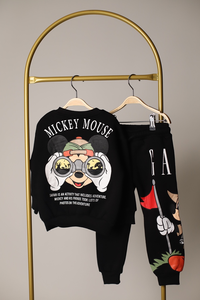 Siyah Bayraklı Mickey Mouse Eşofman Takımı