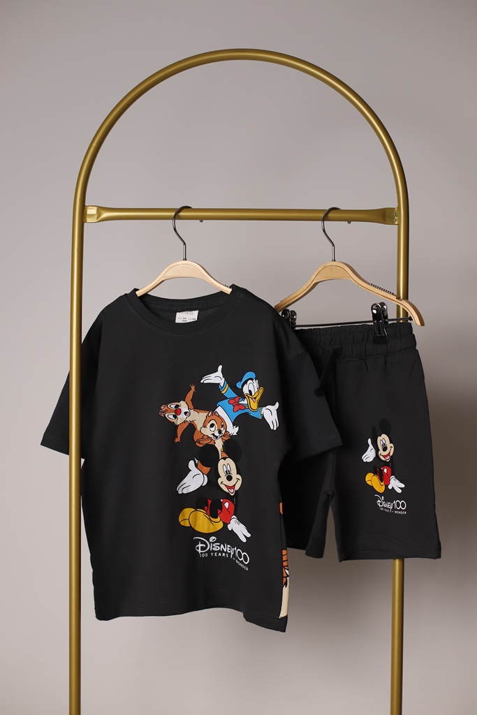 Siyah Disney Team Sırt Baskılı Şortlu Takım