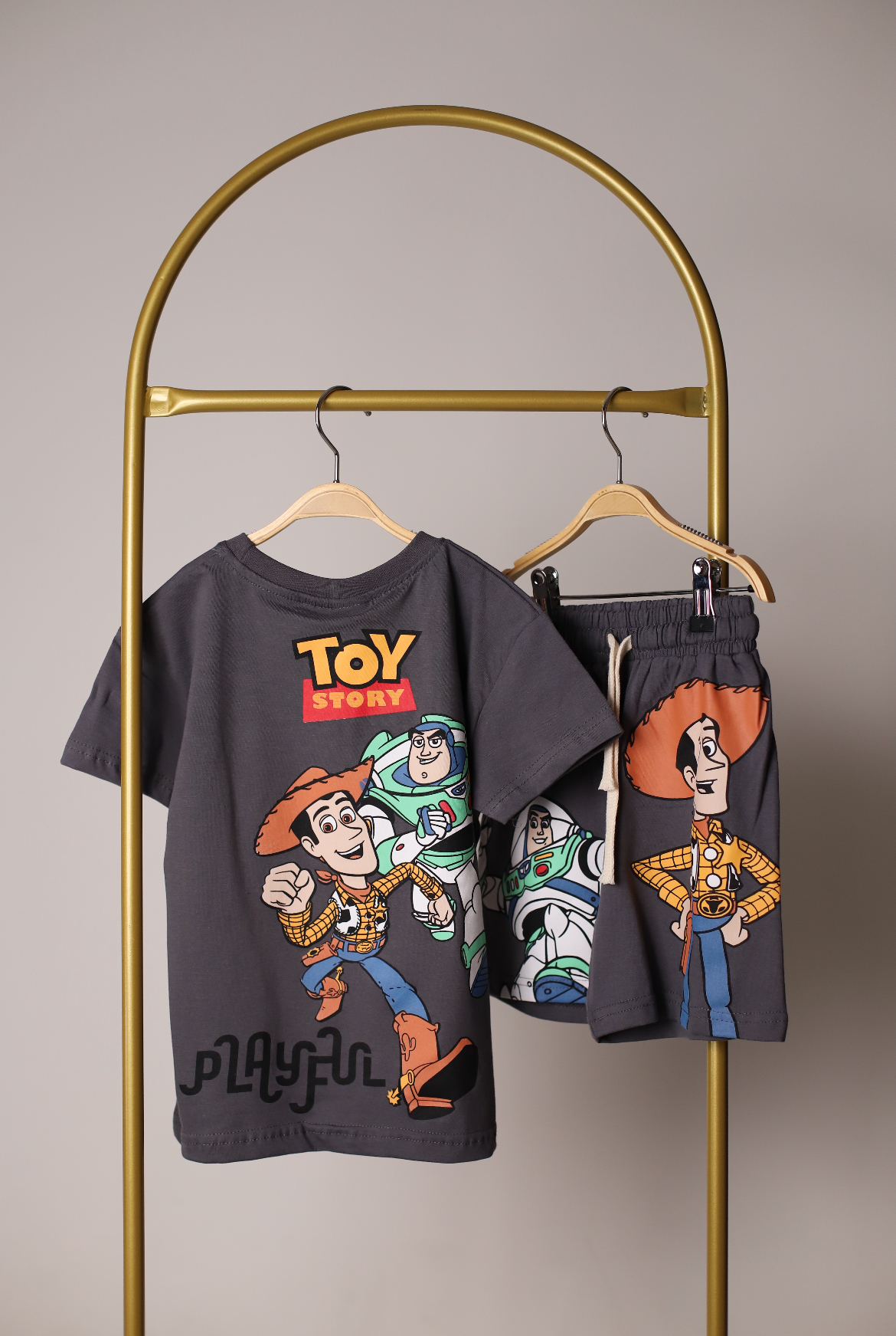 Füme Toy Story Playfun Sırt Baskılı Şortlu Takım