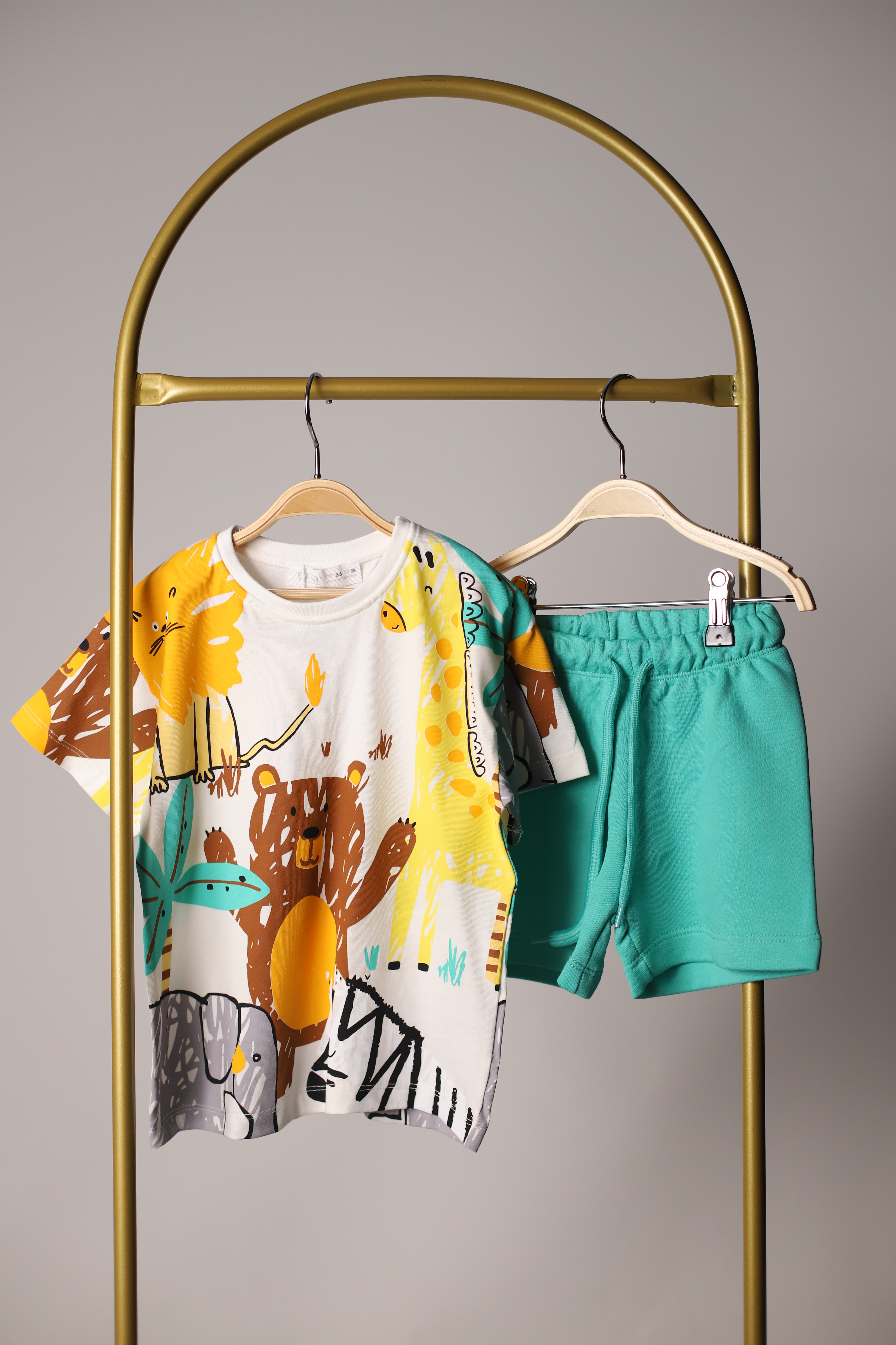 Renkli Animal Print Yeşil Şortlu Takım