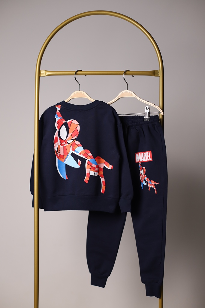 Sırt Baskılı Siyah Spiderman Marvel Baskılı Eşofman Takımı