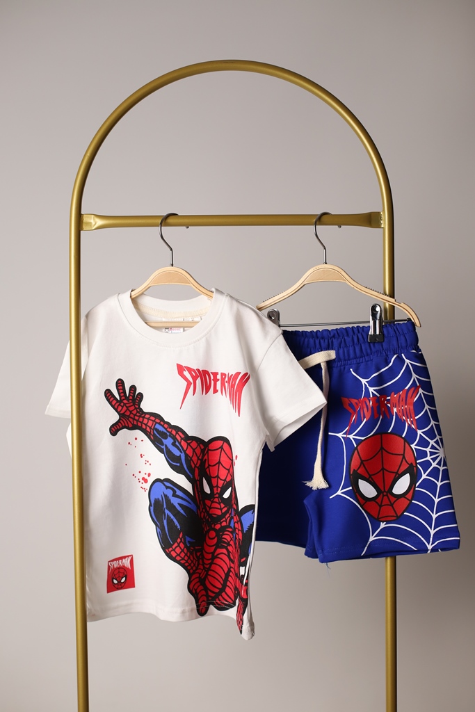 Mavi Spiderman Şortlu Takım