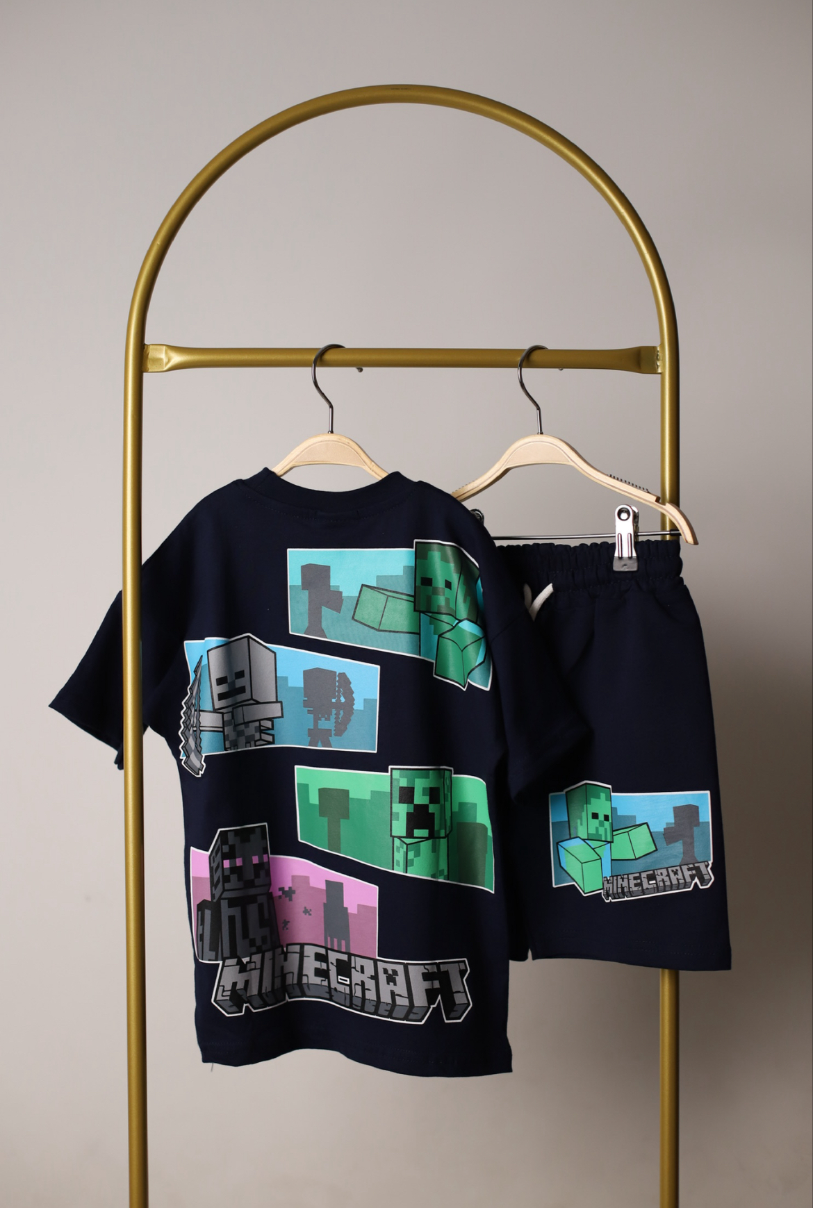 Siyah Minecraft Şortlu Takım