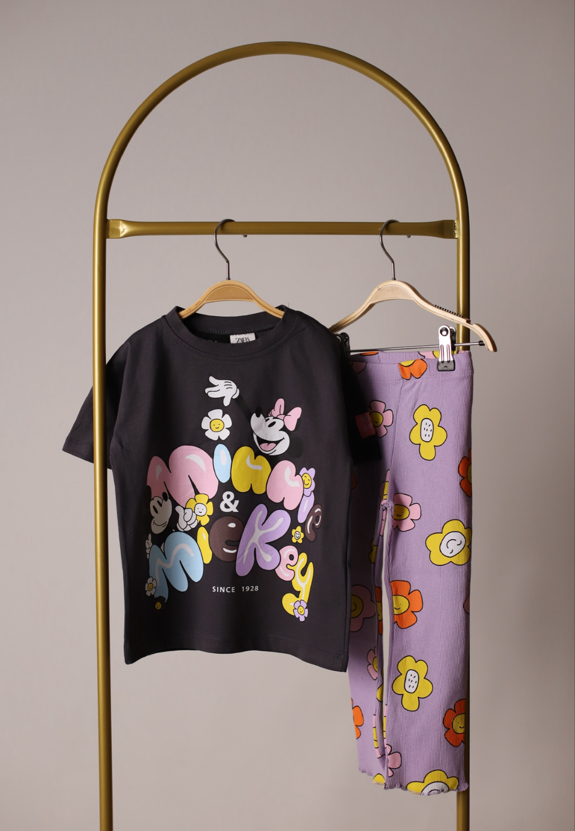 Çiçekli Minnie Mickey Taytlı Takım